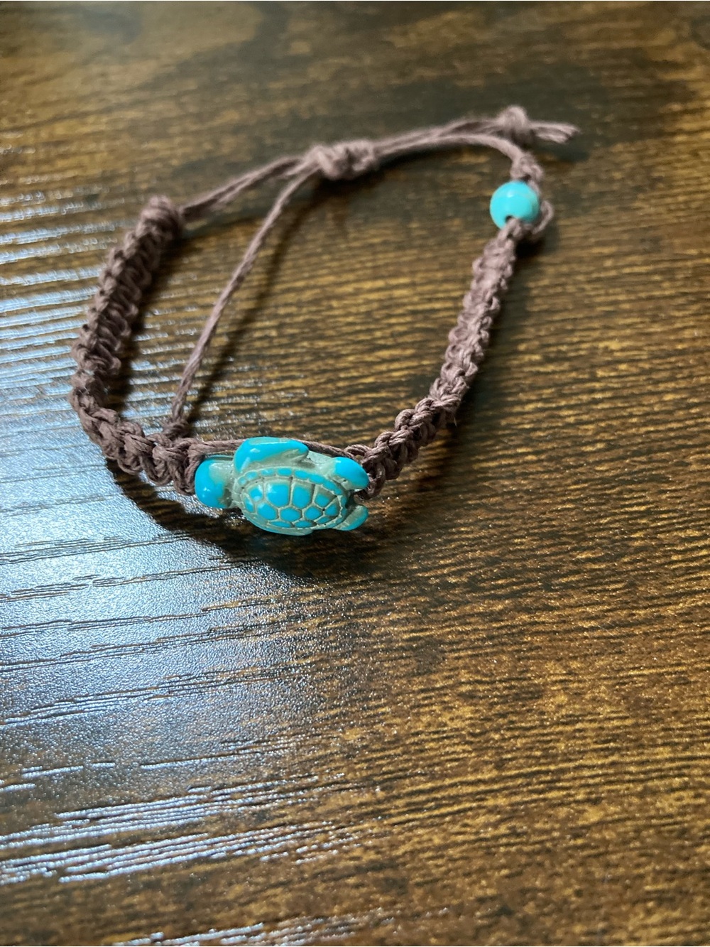 Hand Crafted Brown Cord Bracelet with Turquoise Turtle Accent
